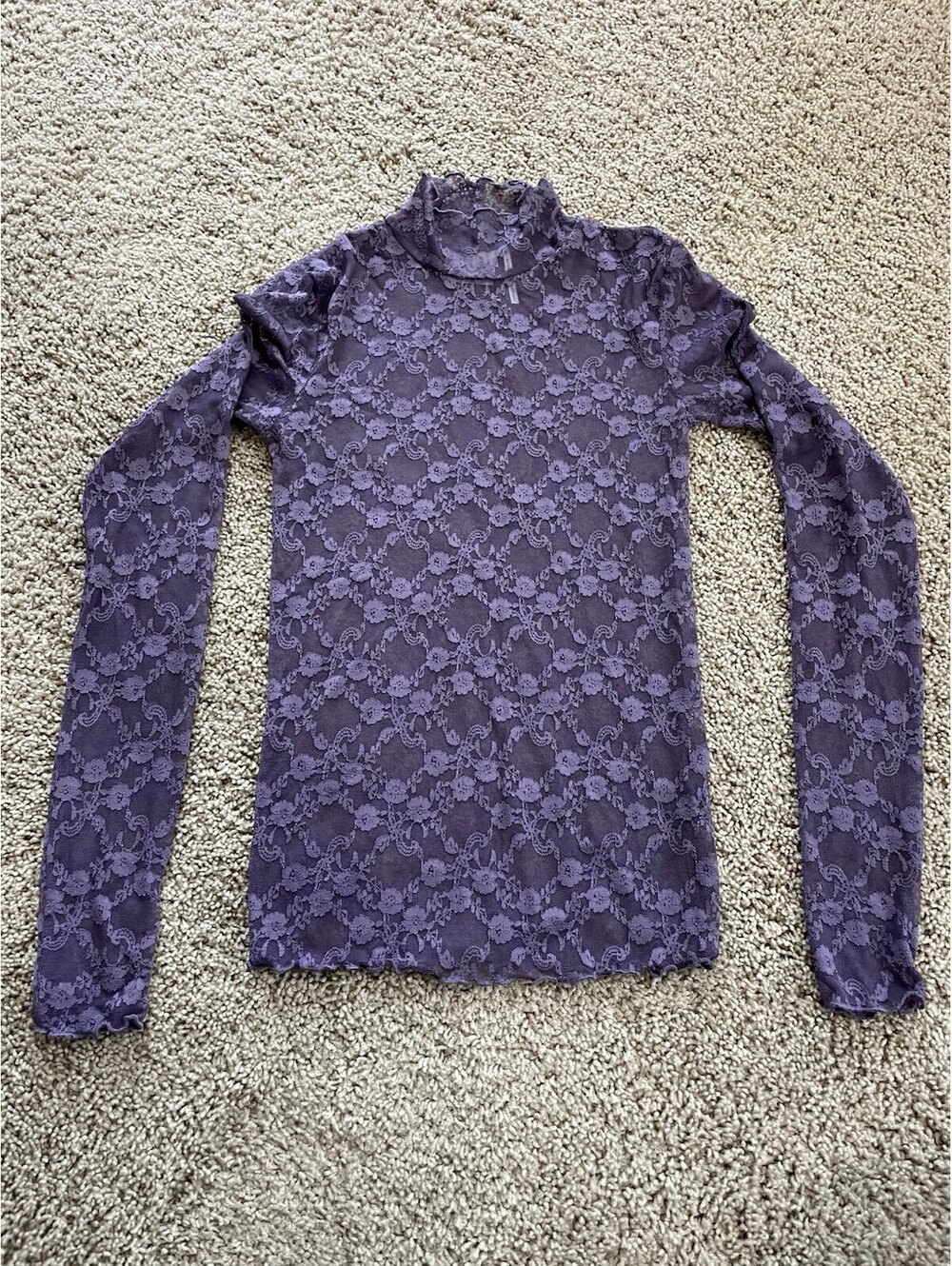 Our From Under Sheer Purple Long Sleeve Top Mock Nect Size XS